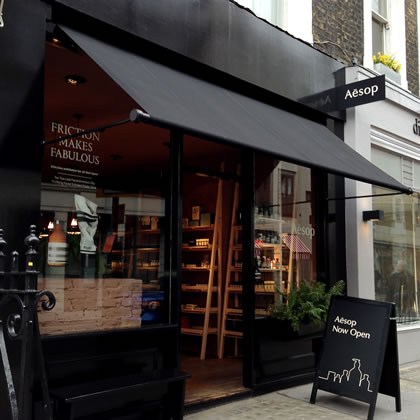 Neat edge Regency shop awning for Aesop