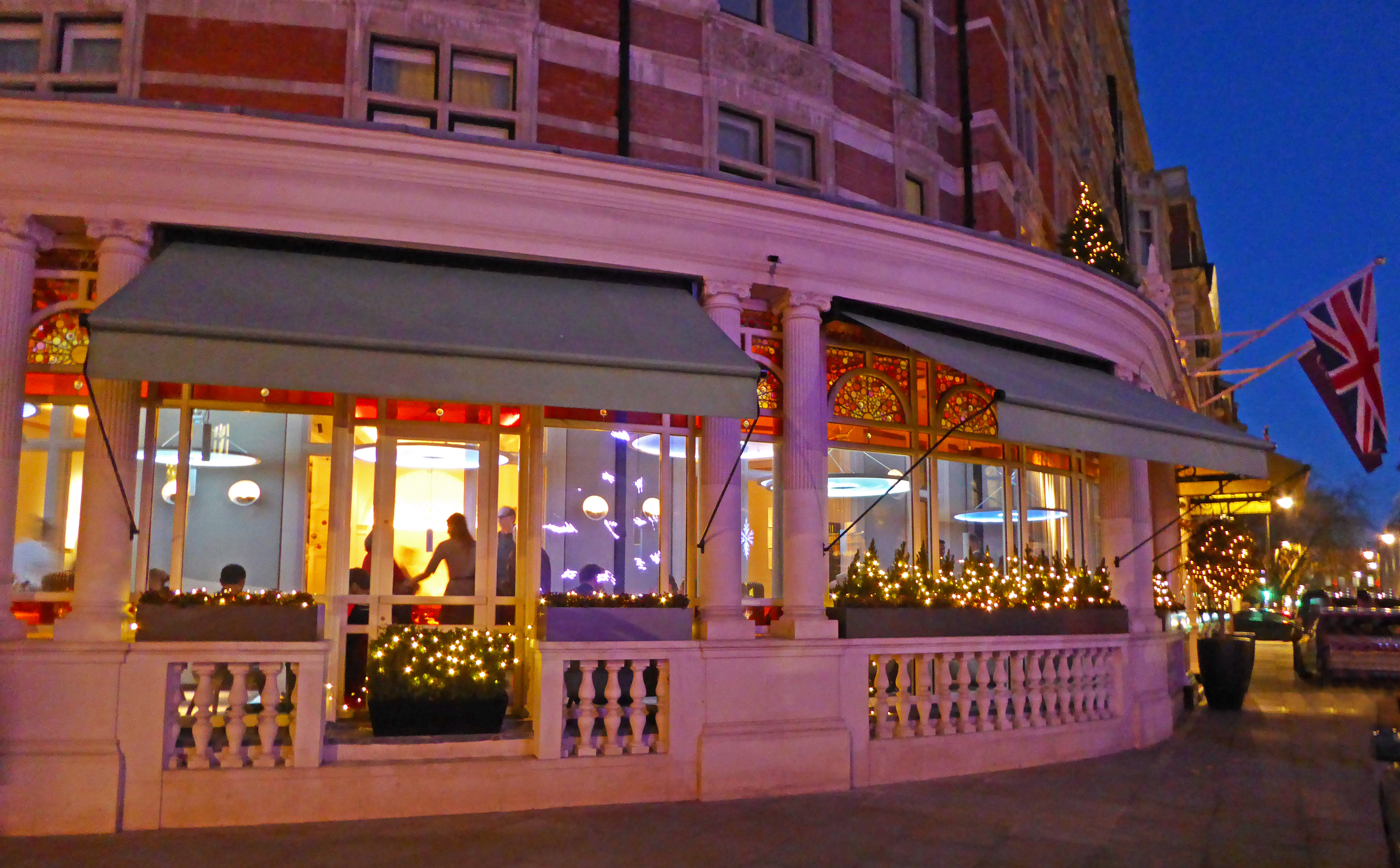 Connaught Hotel awning at Christmas