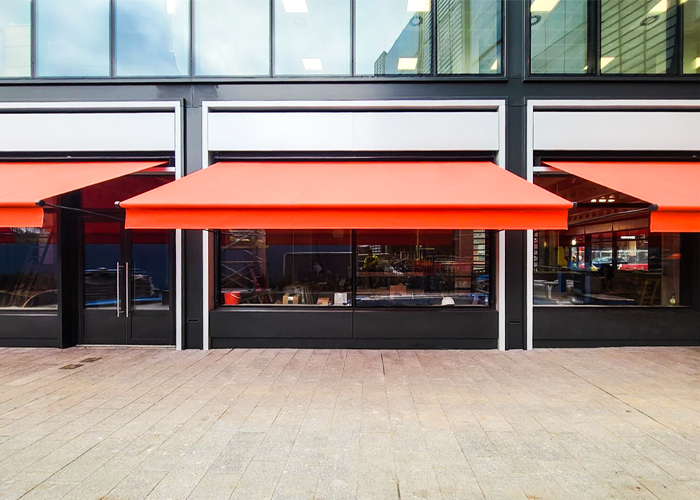 Red Awnings with Valance at Haymarket