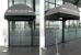 The Rib Entrance® canopy appears fixed to the glass structure