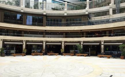 Broadgate Circle with our bespoke Shop-Fitted Folding Arm awnings